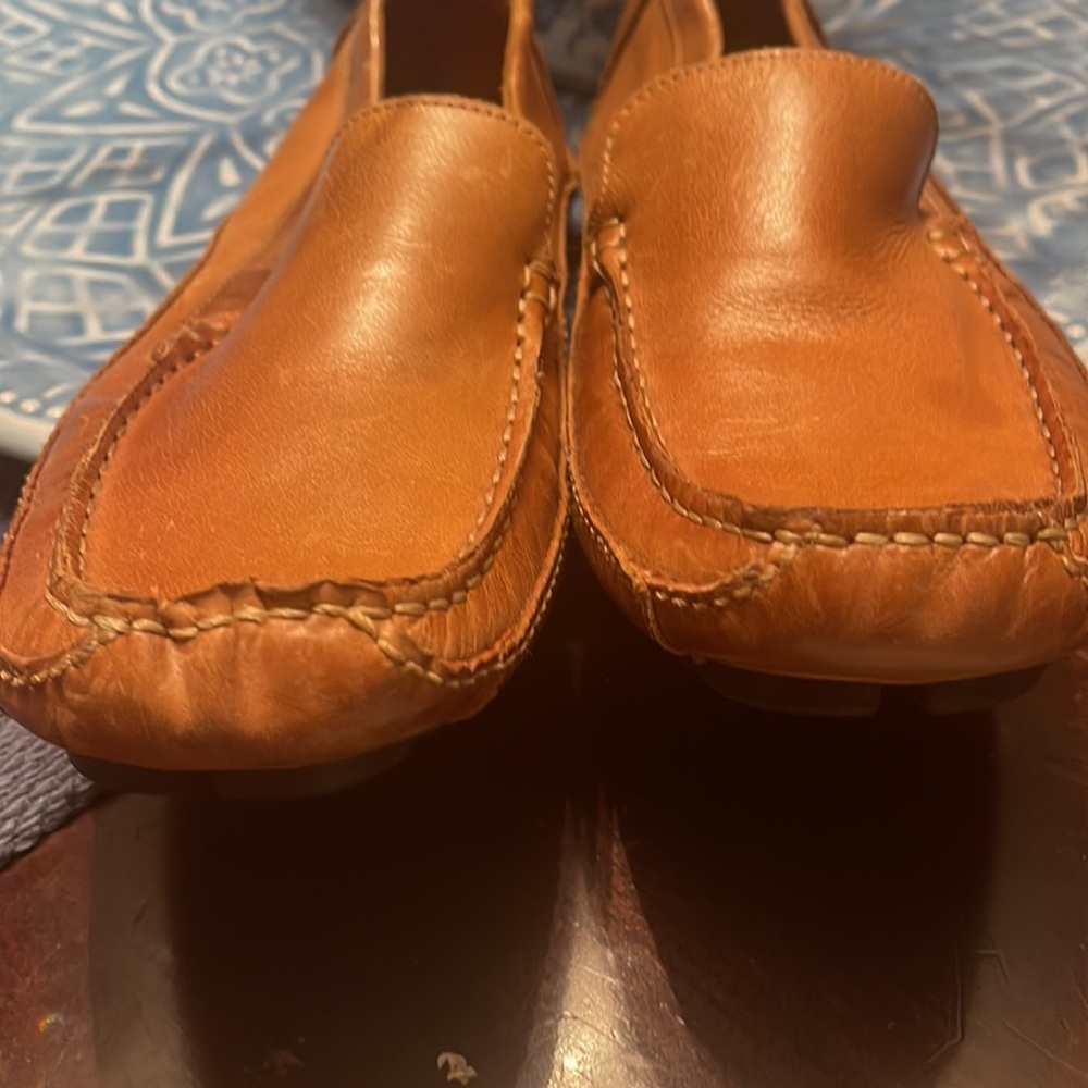 Clarks England cognac camel tan driving loafers shoes sz 7.5 leather - Picture 6 of 7